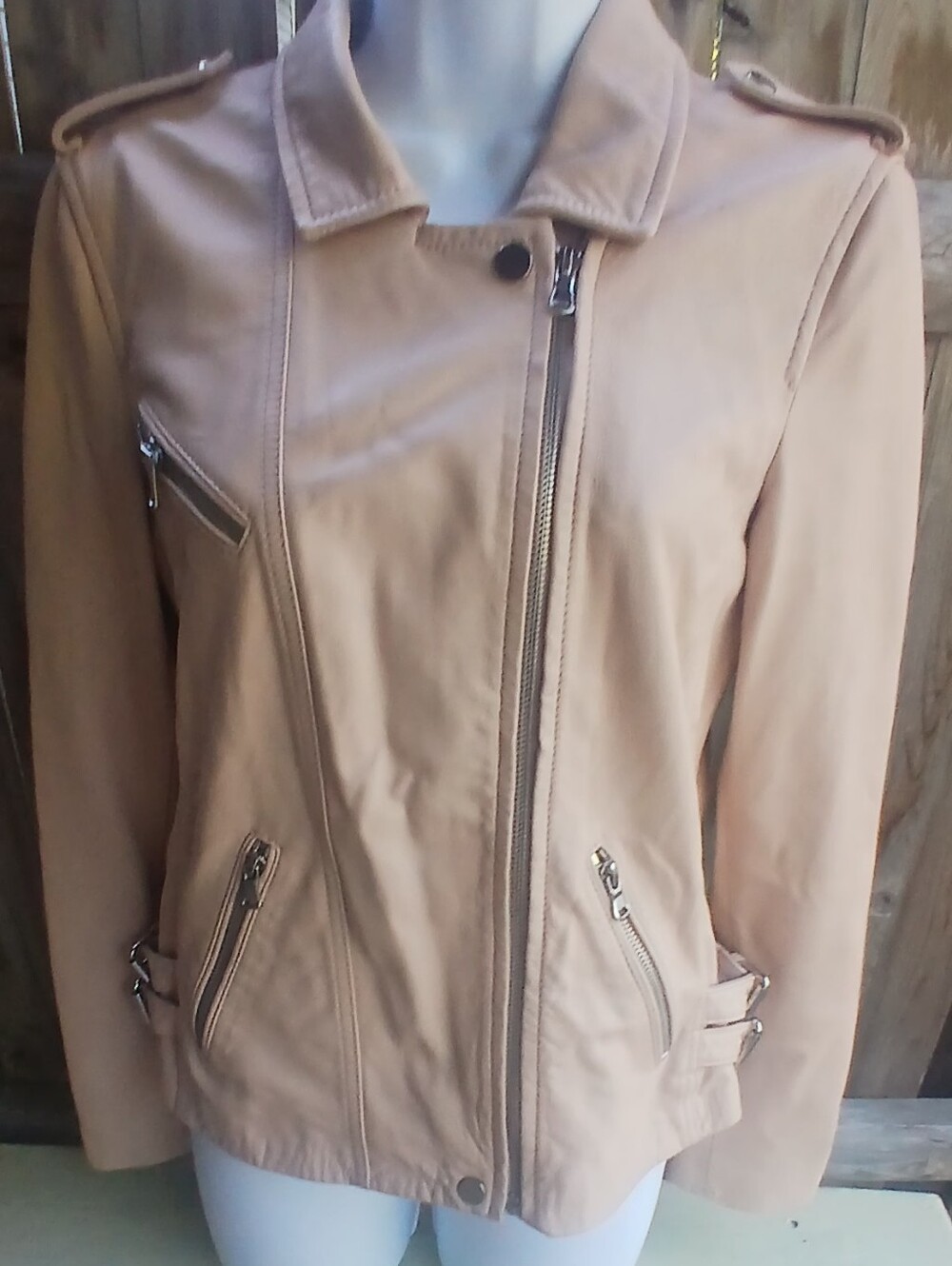 Rebecca Taylor Lambskin Leather Moto Jacket Blush Pink Sz 4